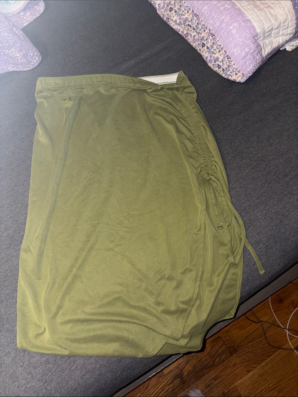 Ruched Side Midi Skirt in Olive Green